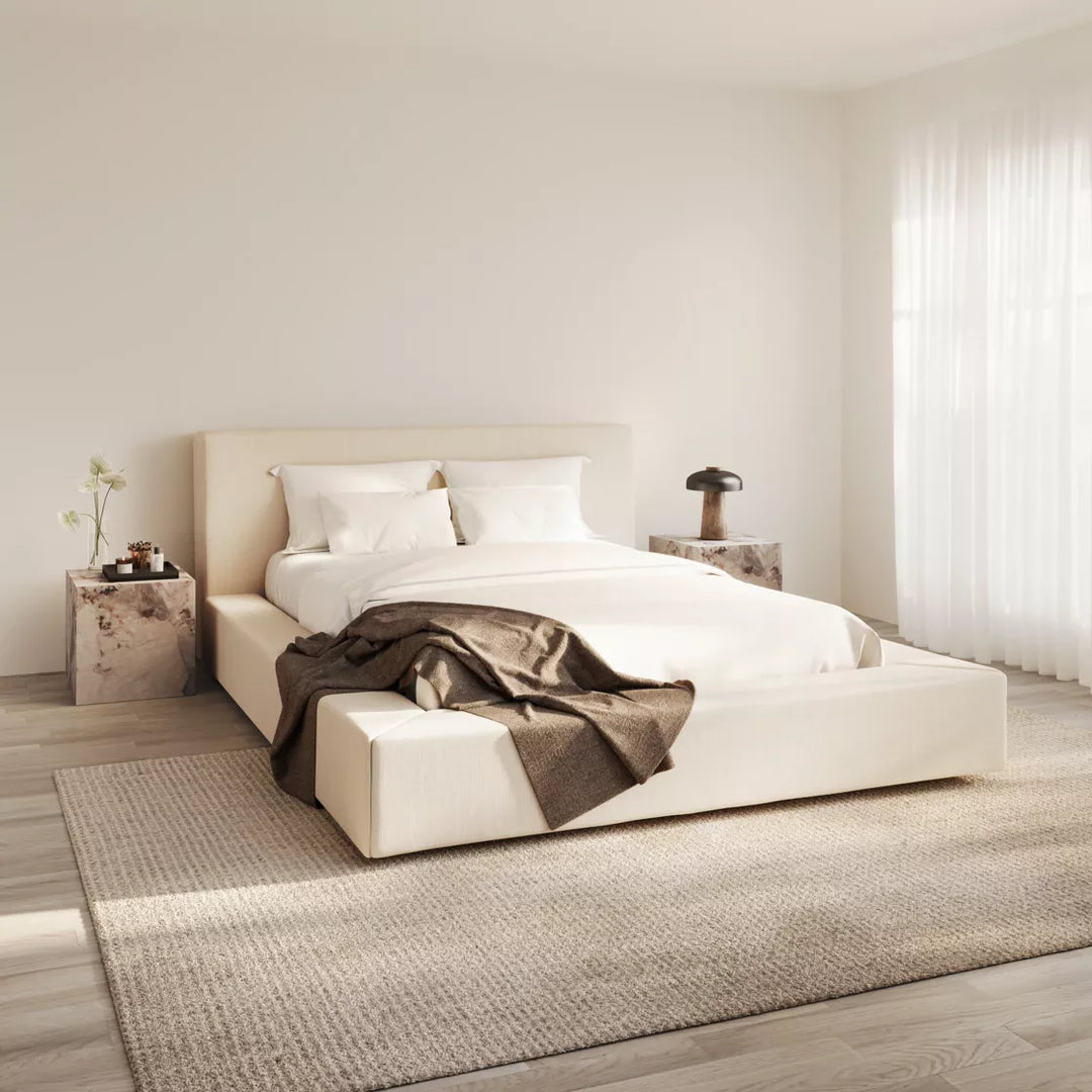 Inga Wide Base Bed - White Clay