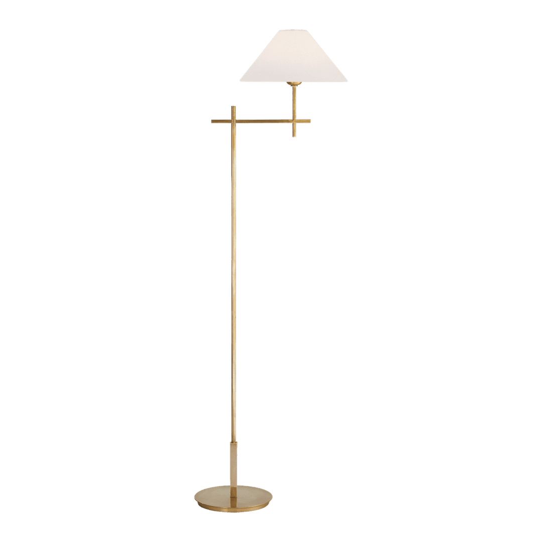 Hackney Bridge Arm Floor Lamp - Antique Brass with Linen Shade Visual Comfort 1