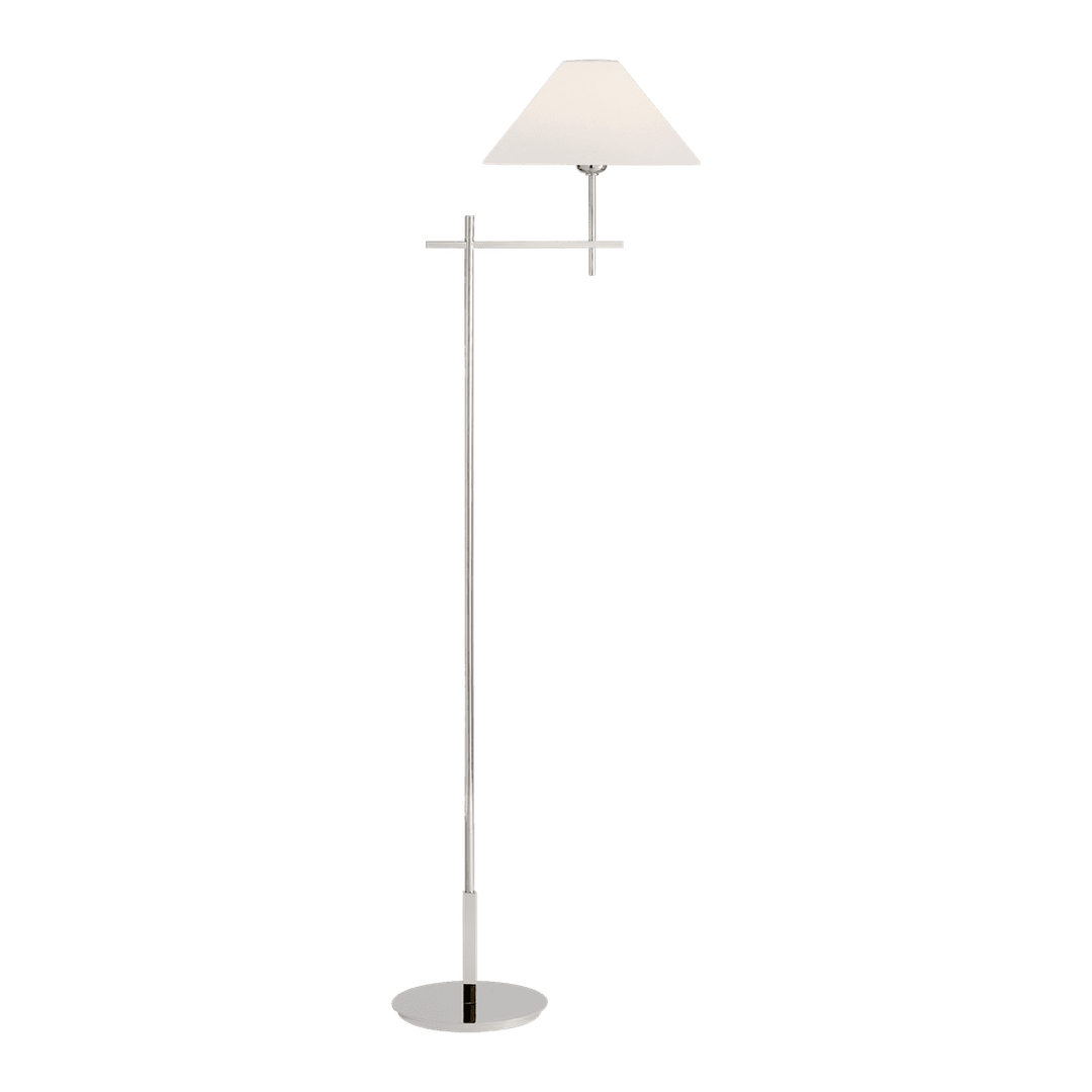 Hackney Bridge Arm Floor Lamp - Polished Nickel with Linen Shade Visual Comfort 1