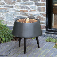 Ivyline Solis Water Feature with Light Display on Black Legs in Charcoal & Aged Copper