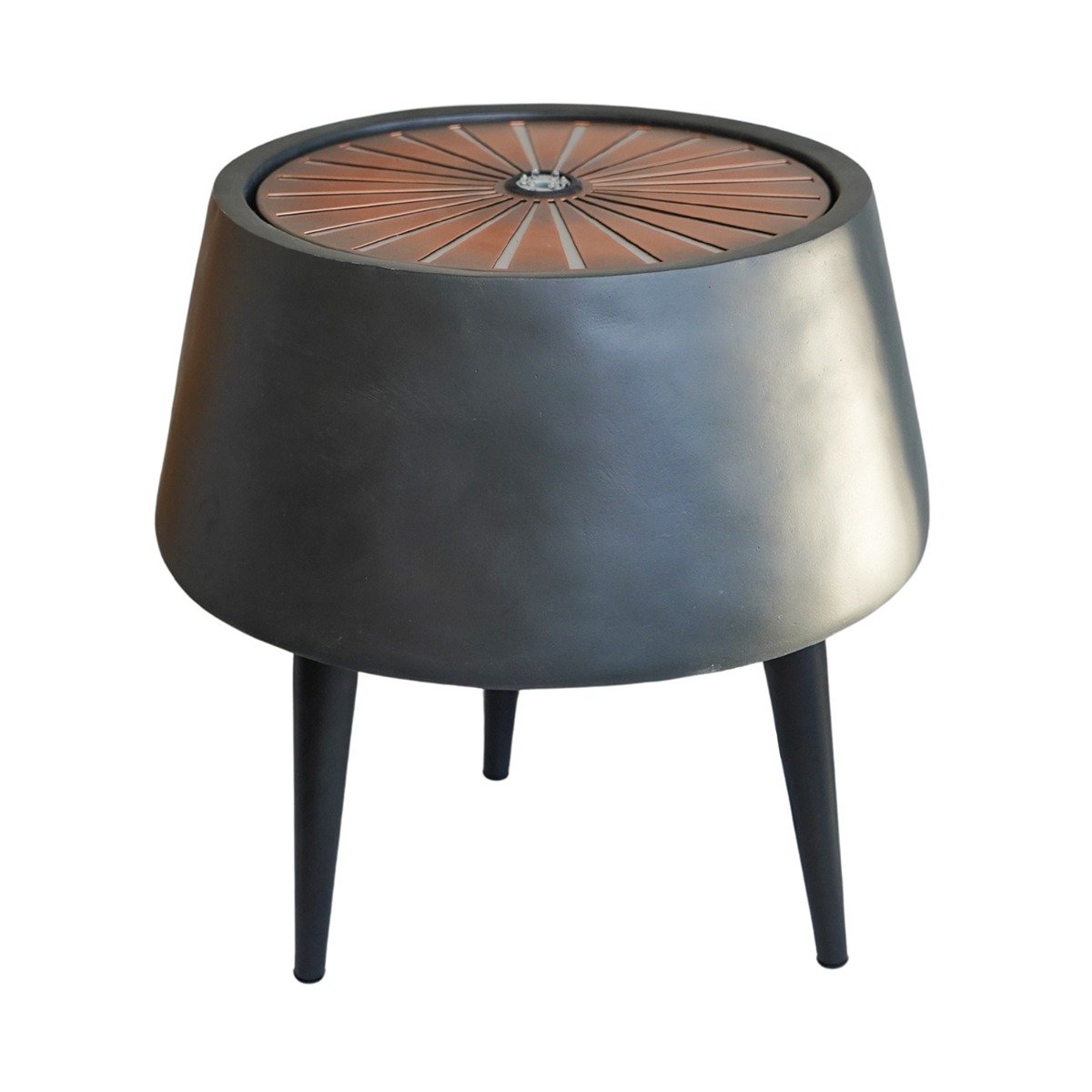 Ivyline Solis Water Feature with Light Display on Black Legs in Charcoal & Aged Copper