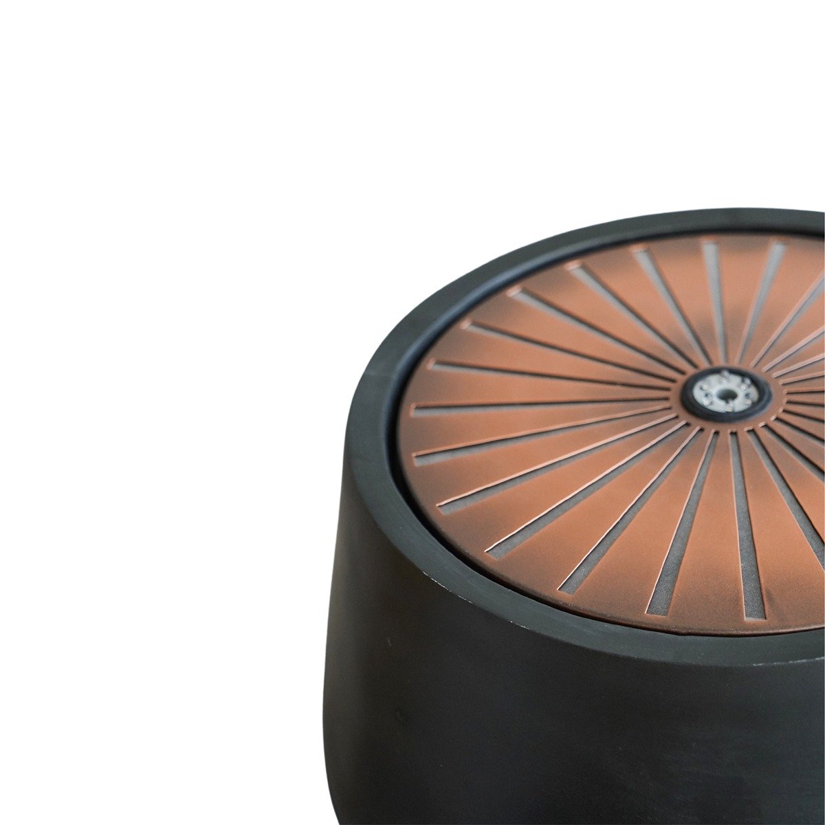 Ivyline Solis Water Feature with Light Display on Black Legs in Charcoal & Aged Copper