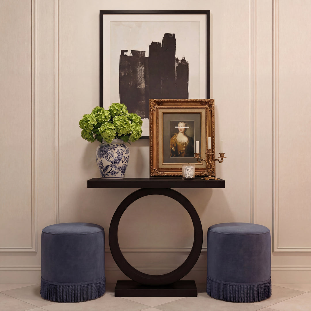 Sienna Small Fringed Pouffe - French Blue