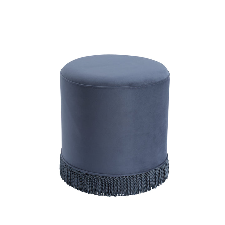 Sienna Small Fringed Pouffe - French Blue
