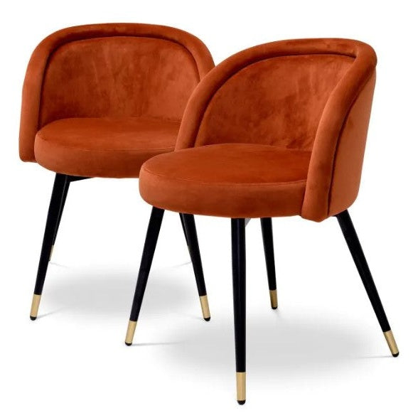Chloé Set of 2 Dining Chairs - Savona Orange Velvet Eichholtz 1