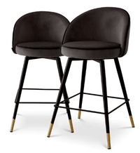 Eichholtz Set of 2 Cooper Counter Stools in Roche Dark Grey Velvet