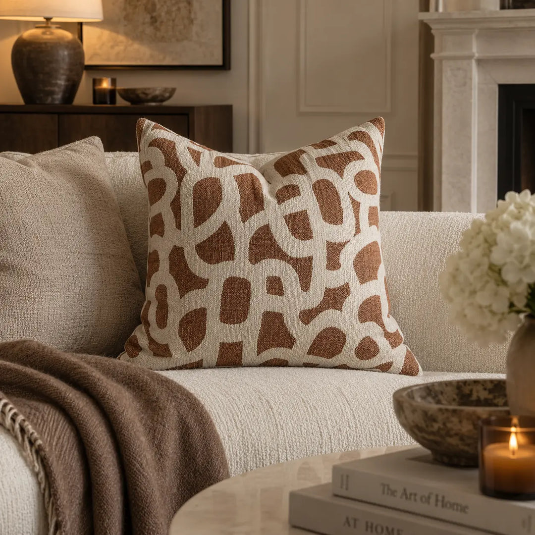 Scribble Jacquard Patterned Cushion 50x50cm - Rust