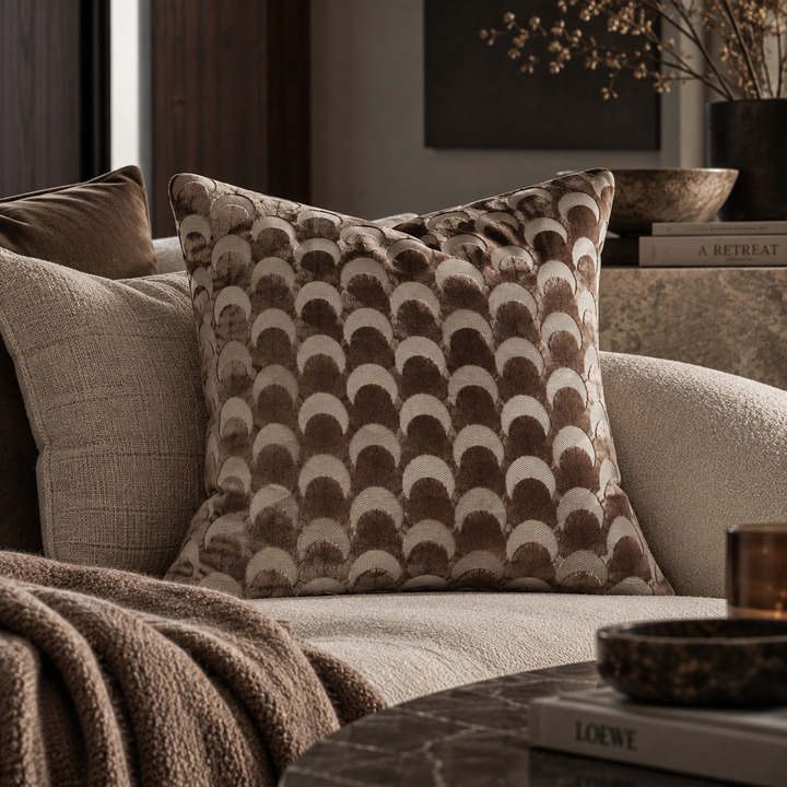 Soli Cut Velvet Crescent Cushion - Chocolate