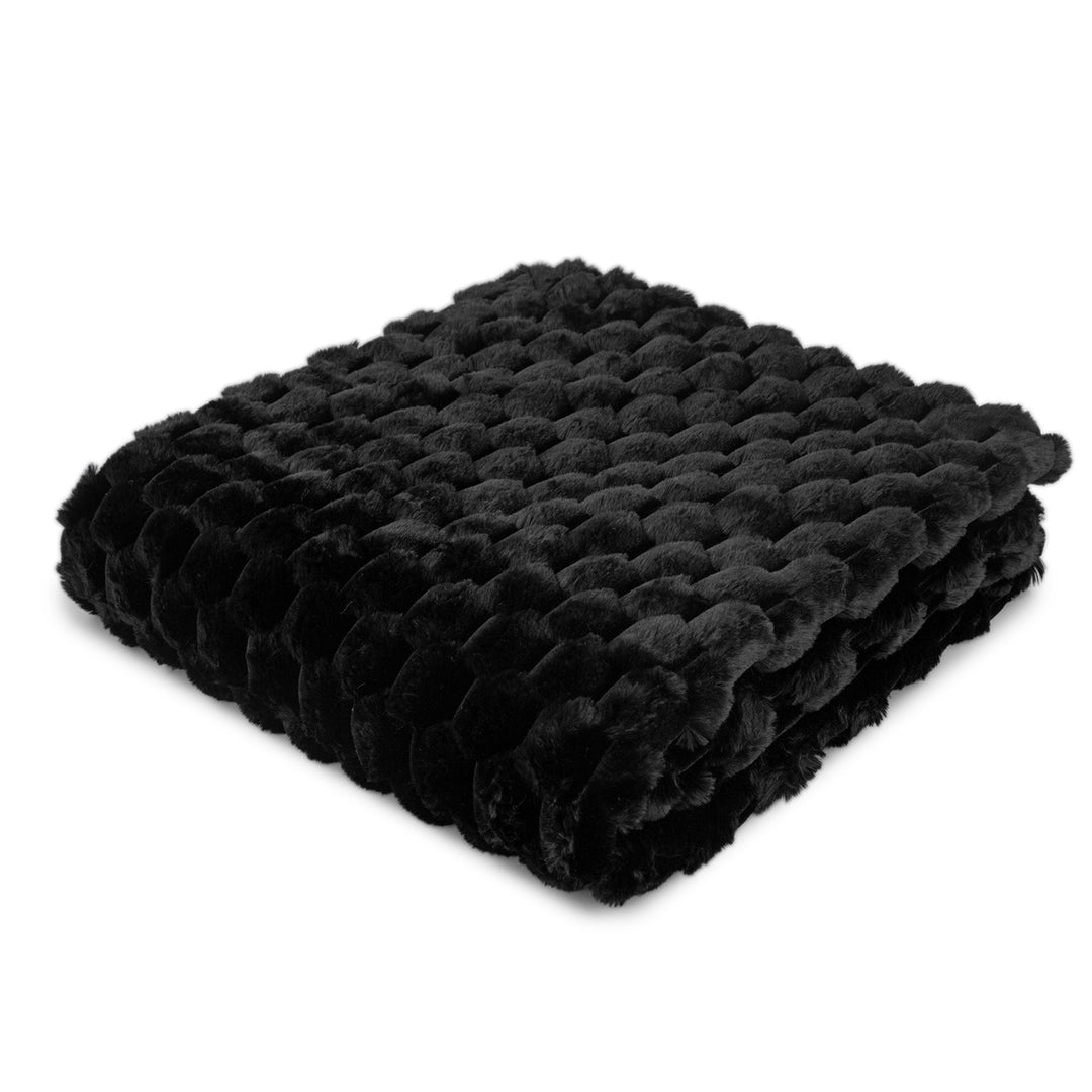 Koochikoo Textured Faux Fur Throw 130x170cm - Black Malini 1