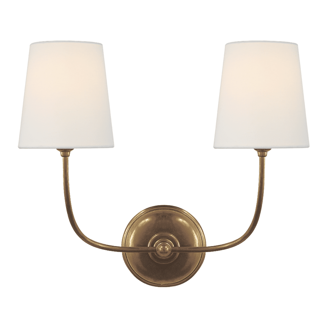 Vendome Double Sconce - Antique Brass with Linen Shades Visual Comfort 1
