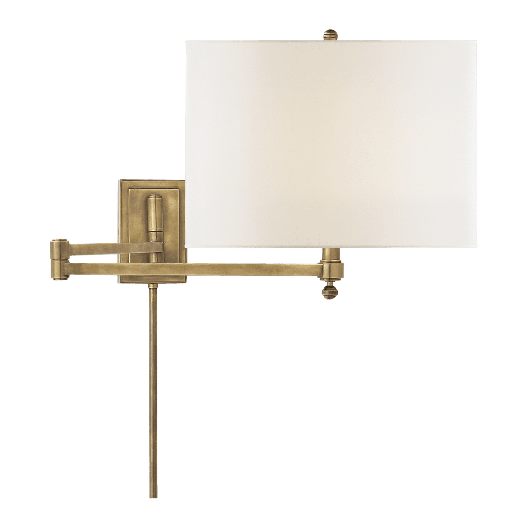 Hudson Swing Arm - Antique Brass with Linen Shade Visual Comfort 1