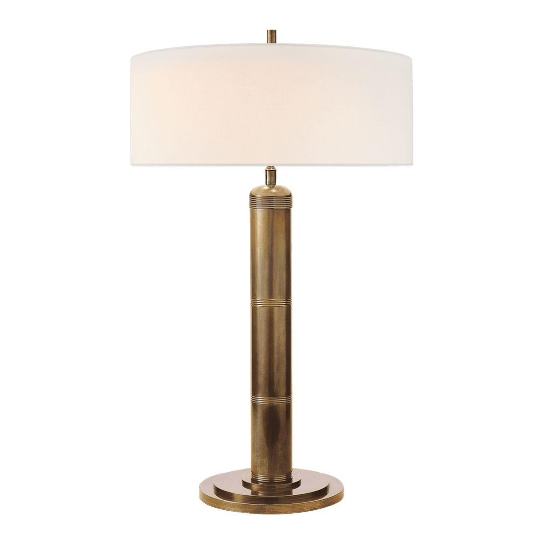Longacre Tall Table Lamp - Antique Brass with Linen Shade Visual Comfort 1