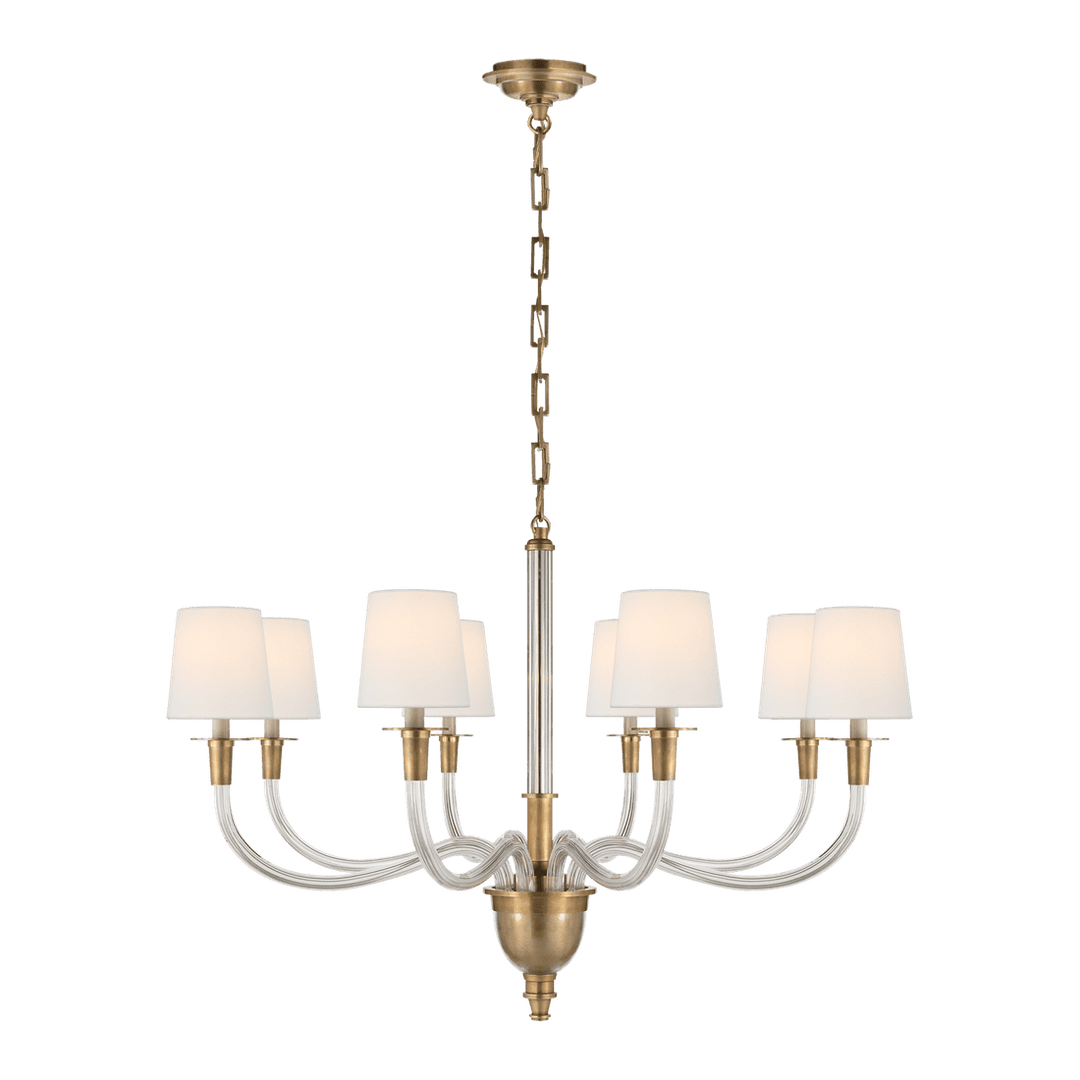 Vivian Large One-Tier Chandelier - Antique Brass with Linen Shades Visual Comfort 1