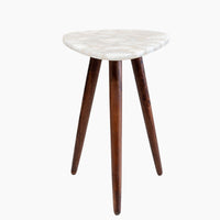 Ivy & Elm Benny White Agate End Table - Wooden Legs