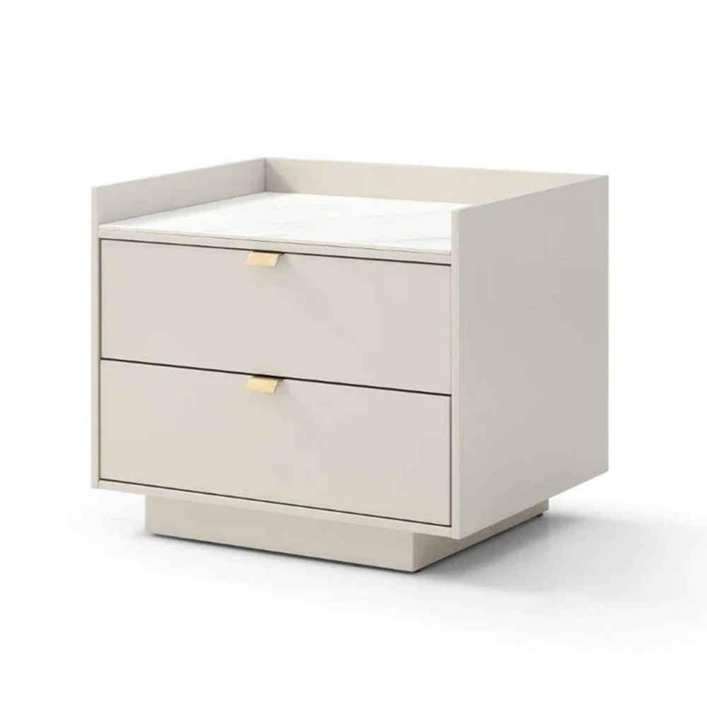 Tommy Franks Saviour Bedside Table in White Marble & Beige
