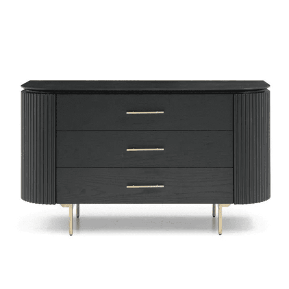 Tommy Franks Lantine Oak 3 Drawer Dresser in Matte Black