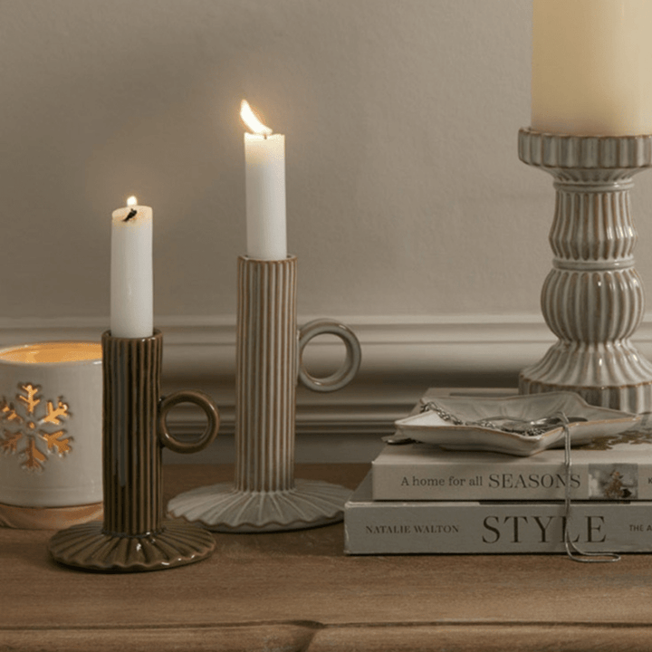 Alora Ceramic Taper Candle Holder - Cream Hill 1