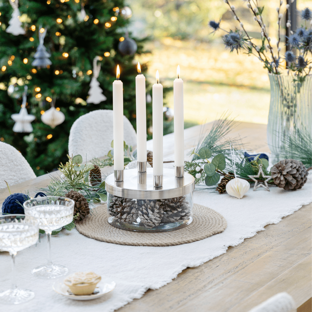 Glass Bowl Metal Candle Holder - Silver Ivyline 1