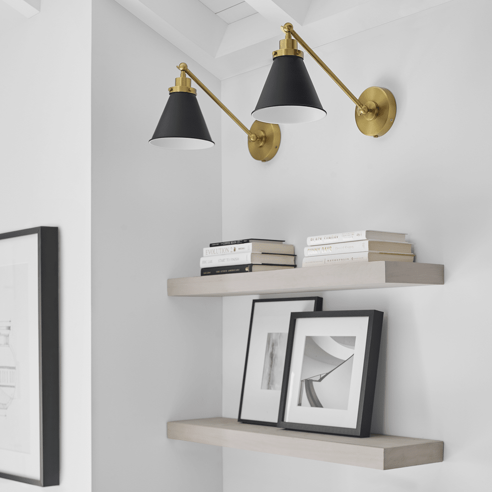 Wellfleet Single Arm Cone Task Sconce - Midnight Black & Burnished Brass with Matte Black Visual Comfort 2