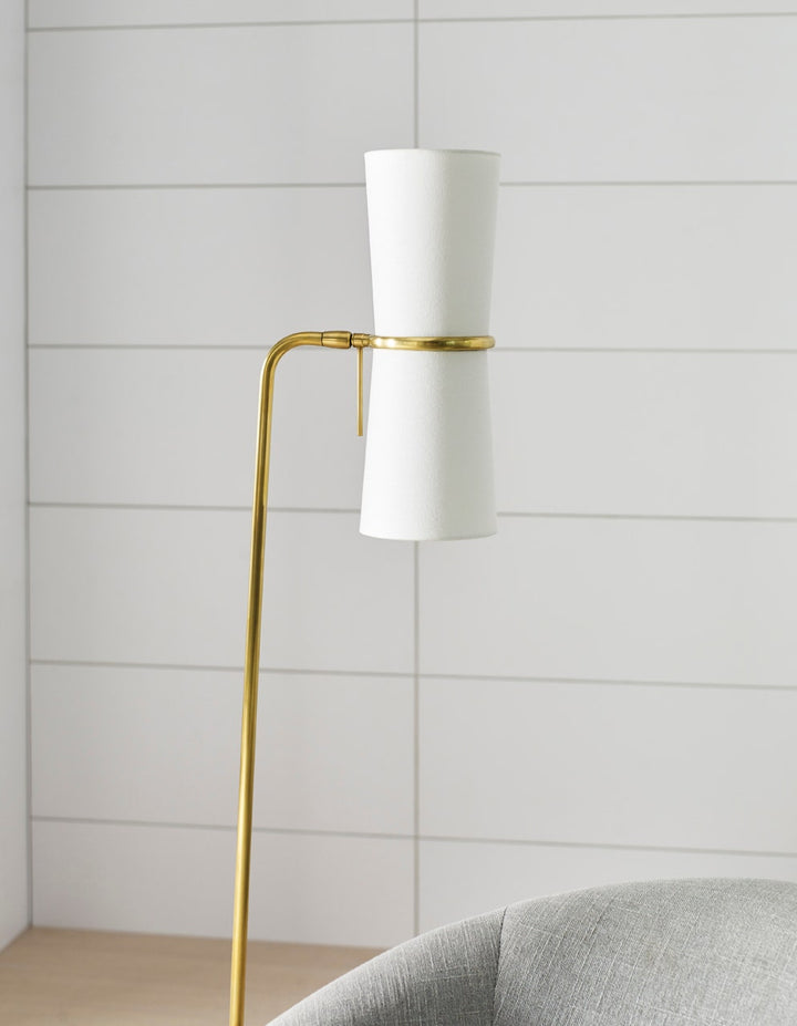 Clarkson Floor Lamp - Antique Brass with Linen Shades Visual Comfort 5