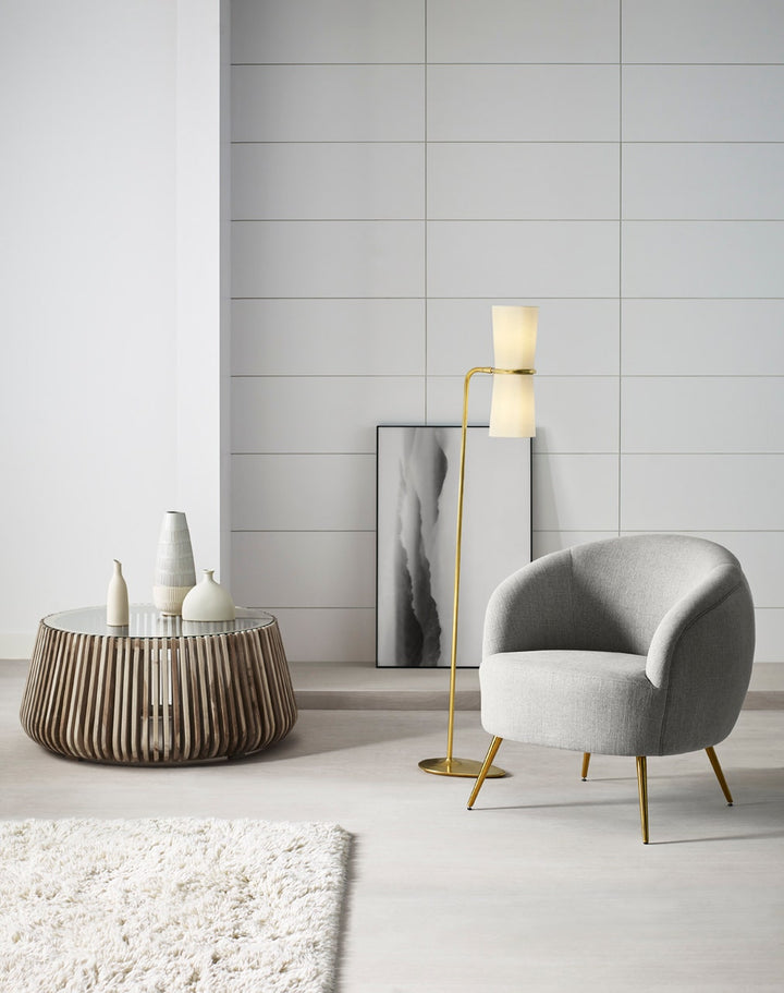 Clarkson Floor Lamp - Antique Brass with Linen Shades Visual Comfort 4