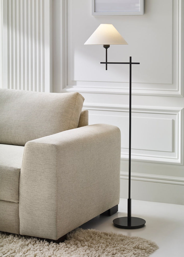 Hackney Bridge Arm Floor Lamp - Bronze with Linen Shade Visual Comfort 3