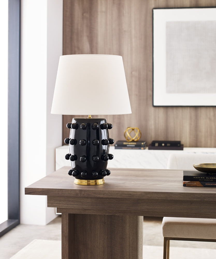 Linden Medium Lamp - Black with Linen Shade Visual Comfort 3