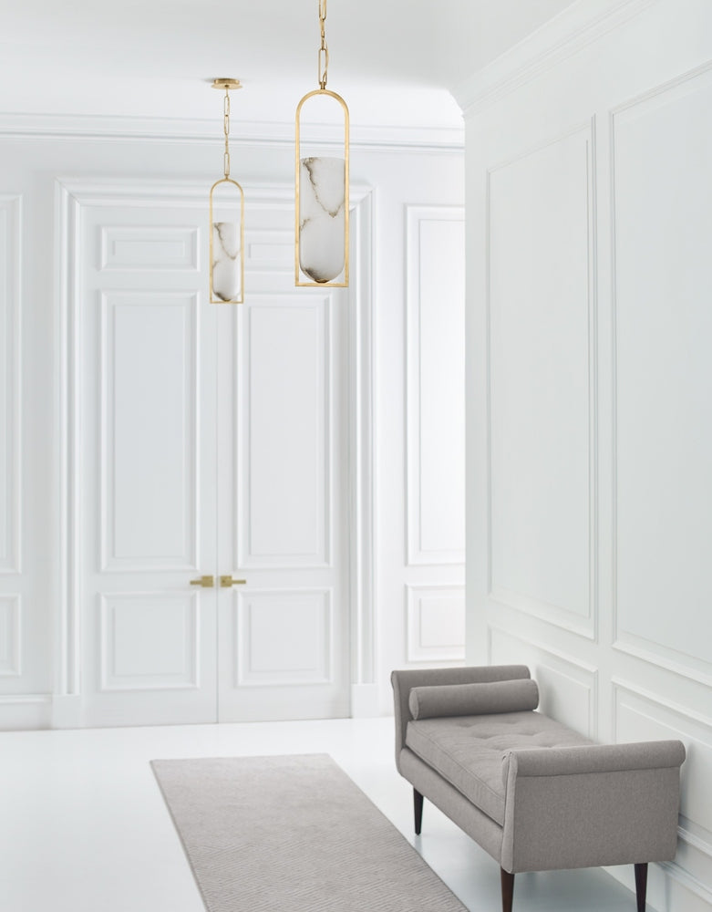 Melange Small Elongated Pendant - Antique-Burnished Brass with Alabaster Shade Visual Comfort 2