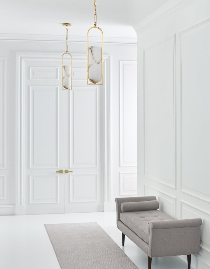 Melange Small Elongated Pendant - Antique-Burnished Brass with Alabaster Shade Visual Comfort 2