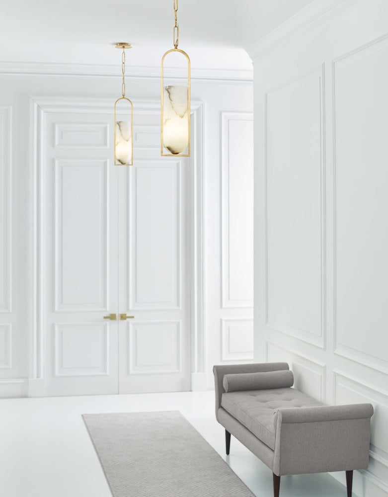 Melange Small Elongated Pendant - Antique-Burnished Brass with Alabaster Shade Visual Comfort 3