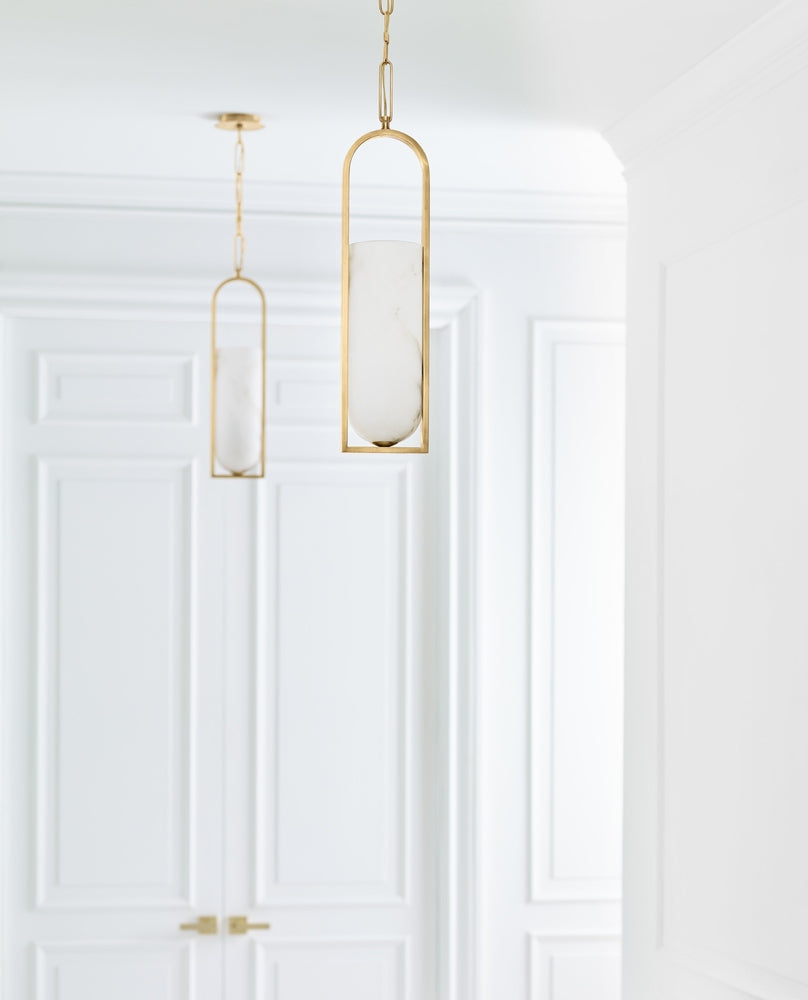 Melange Small Elongated Pendant - Antique-Burnished Brass with Alabaster Shade Visual Comfort 4