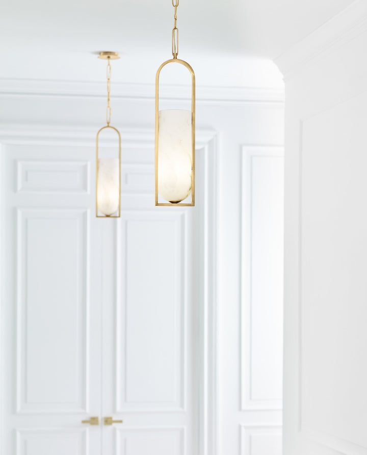 Melange Small Elongated Pendant - Antique-Burnished Brass with Alabaster Shade Visual Comfort 5