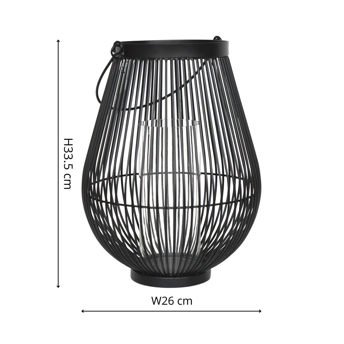 Ivyline Venere Lantern with Glass Insert Black