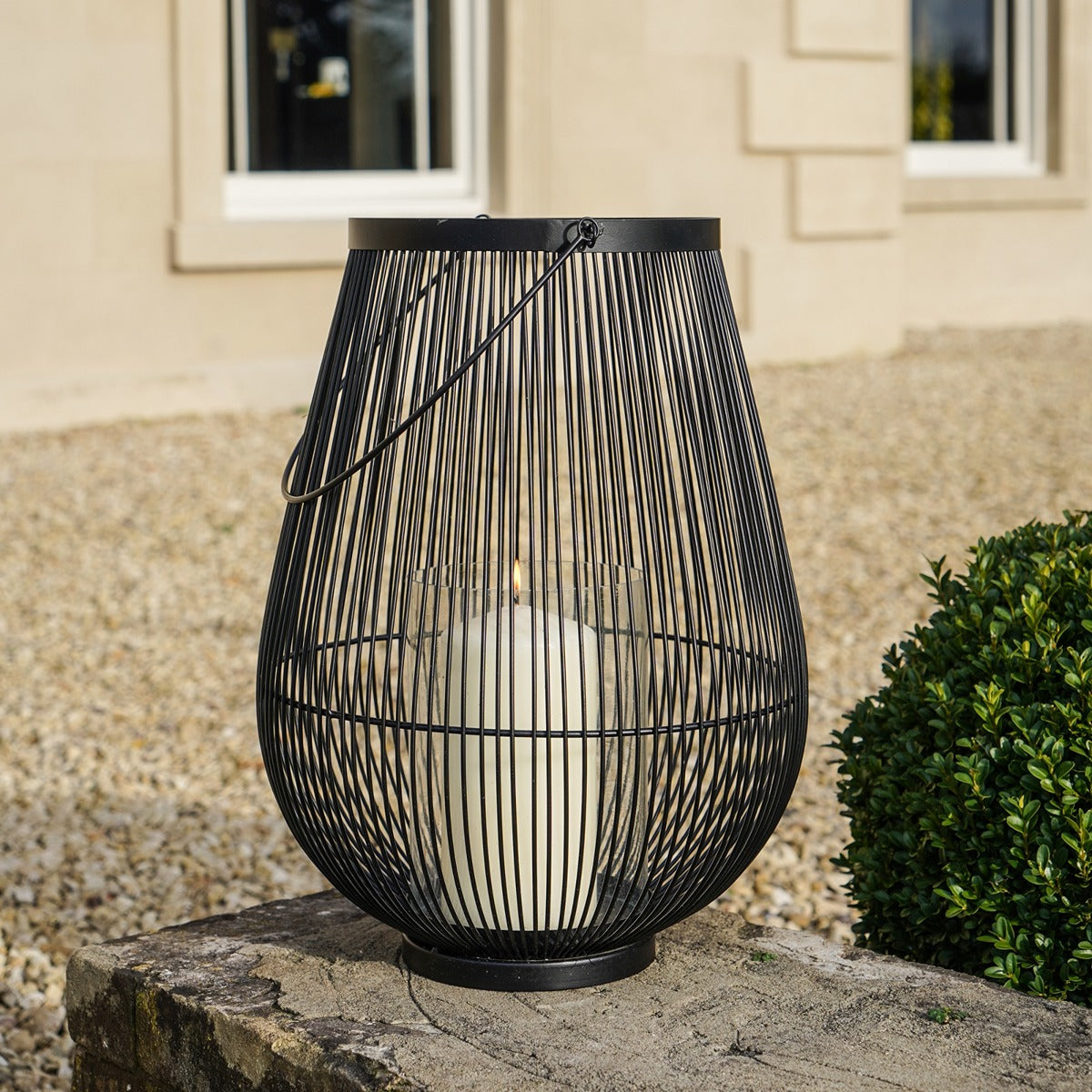 Ivyline Venere Lantern with Glass Insert Black