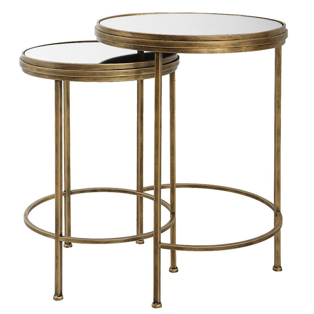 Occular Set of 2 Nesting Round Side Tables - Brushed Gold Keiichi 1