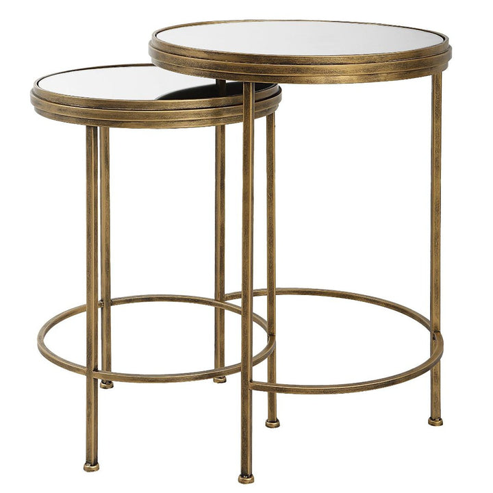 Occular Set of 2 Nesting Round Side Tables - Brushed Gold Keiichi 1