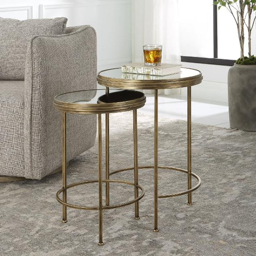 Occular Set of 2 Nesting Round Side Tables - Brushed Gold Keiichi 2