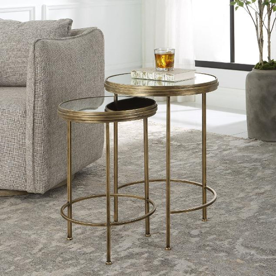 Occular Set of 2 Nesting Round Side Tables - Brushed Gold Keiichi 2