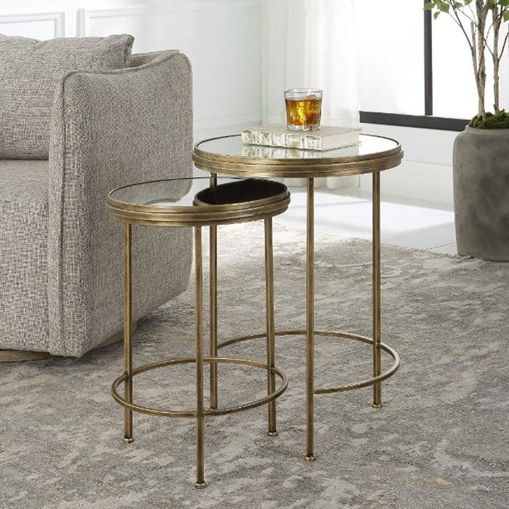 Occular Set of 2 Nesting Round Side Tables - Brushed Gold Keiichi 2