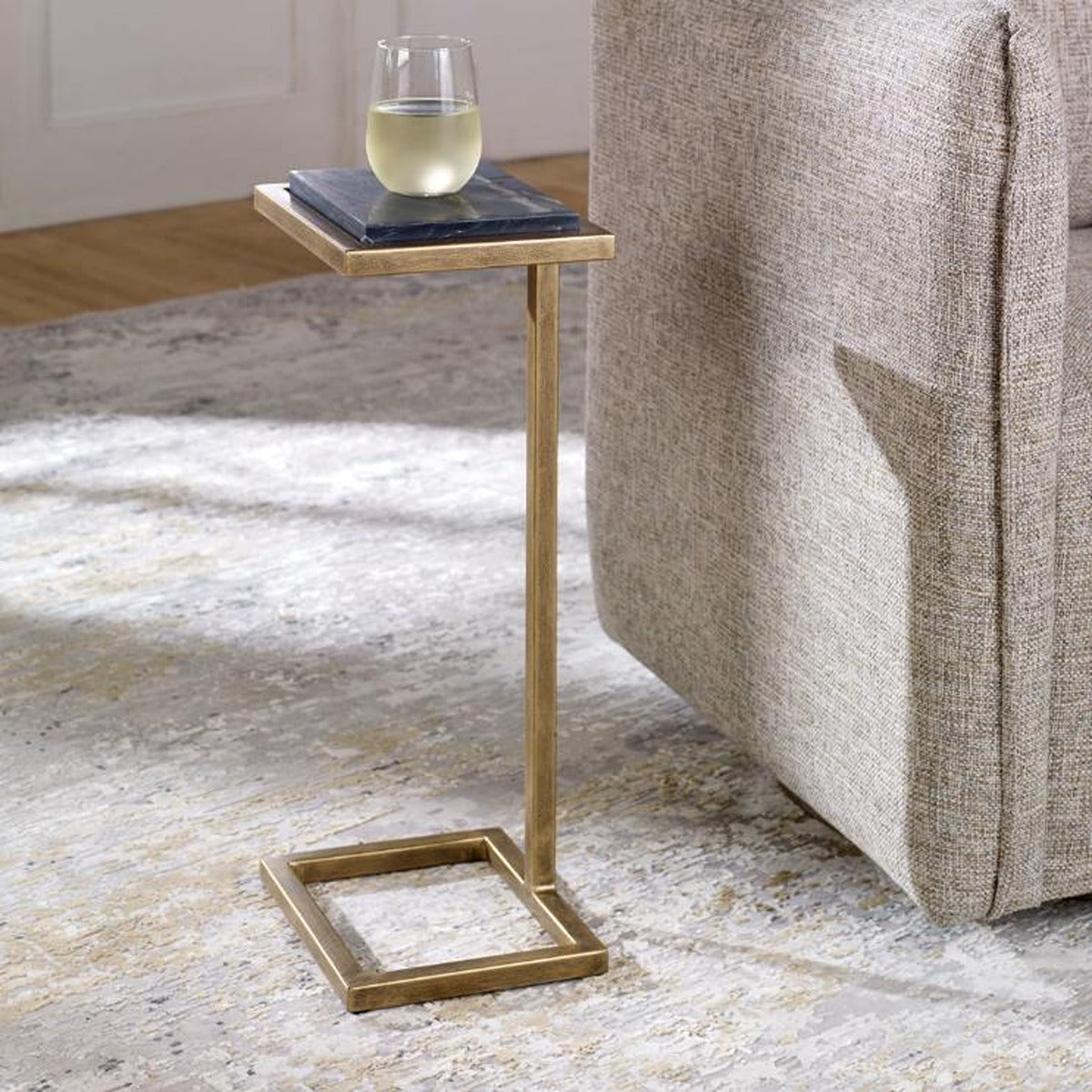 Keiichi Served Accent Table Marble & Brushed Gold