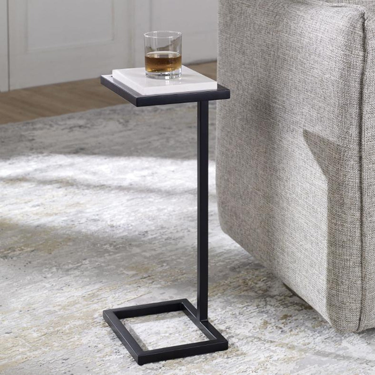 Keiichi Served Accent Table White Marble & Black