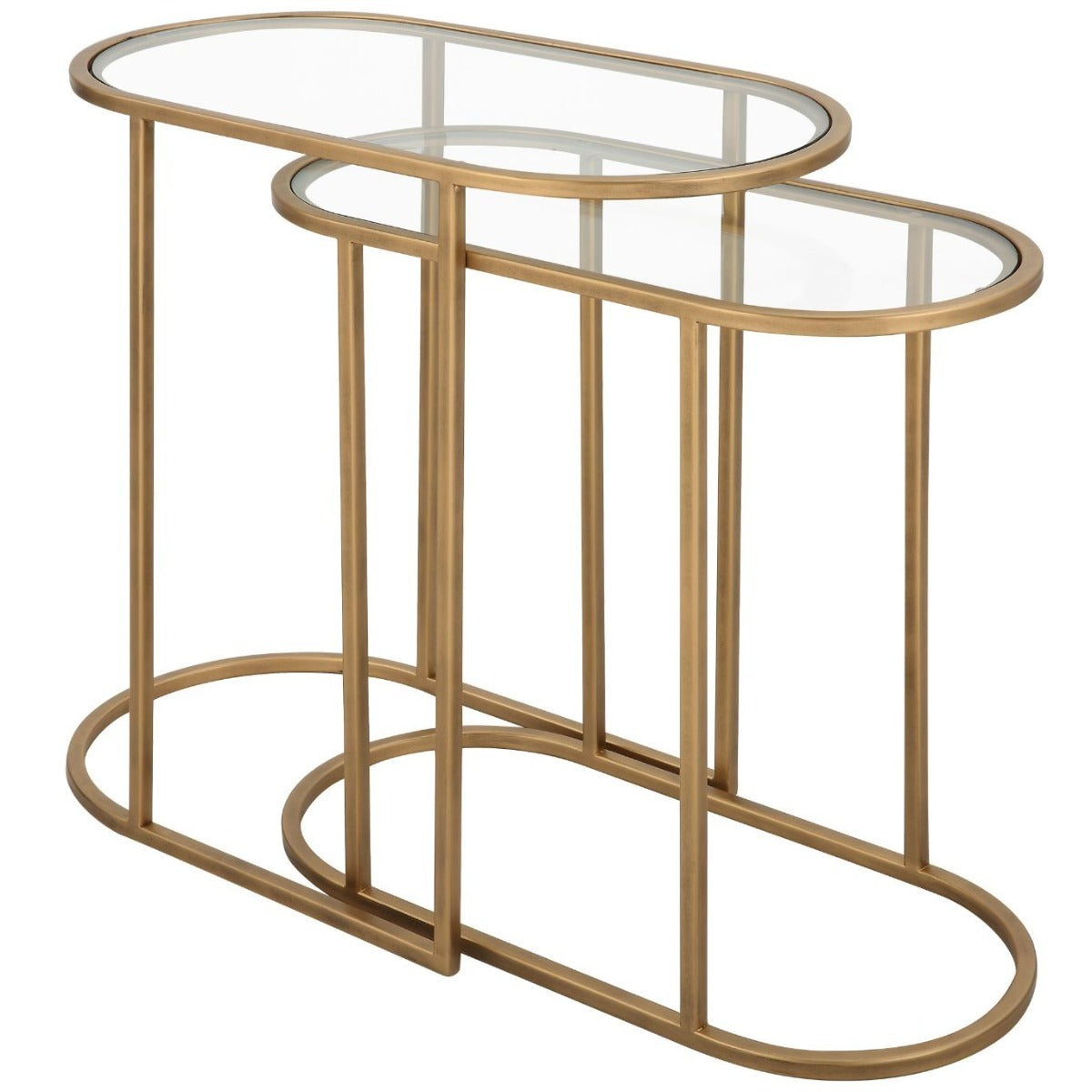 Keiichi Slide Nesting Side Tables Brass & Glass