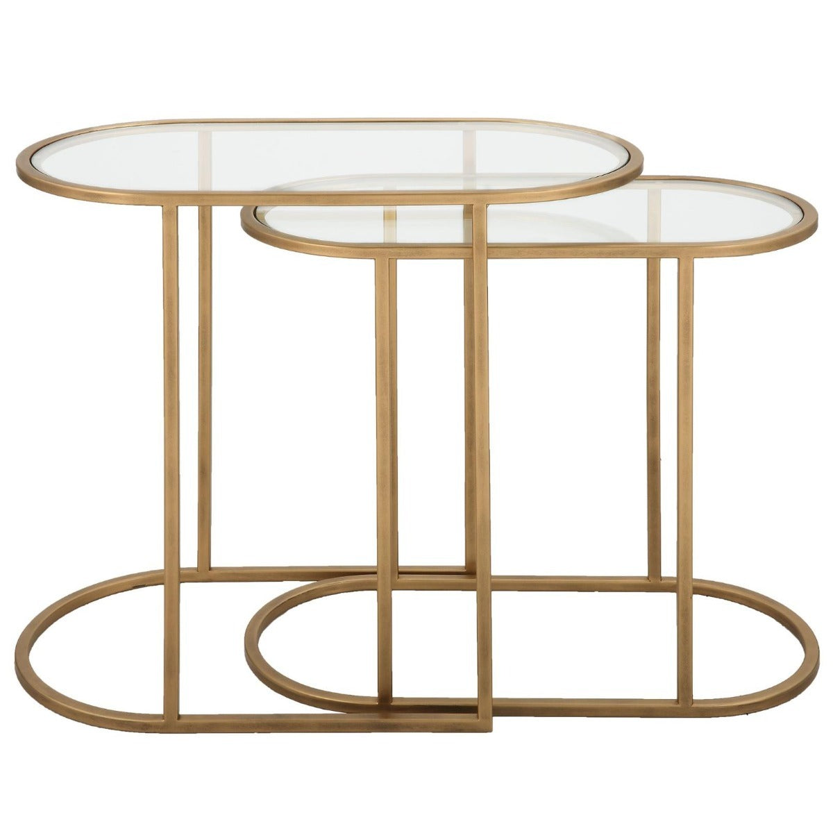 Keiichi Slide Nesting Side Tables Brass & Glass