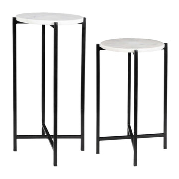 Keiichi Orla Side Tables White Marble & Black