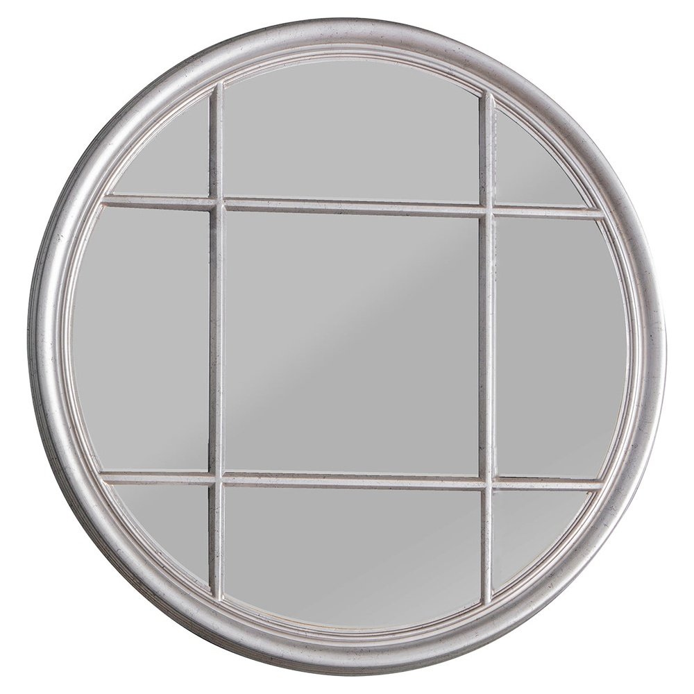  GalleryDirect-Gallery Interiors Eccleston Window Pane Round Mirror in Silver-Silver 357 