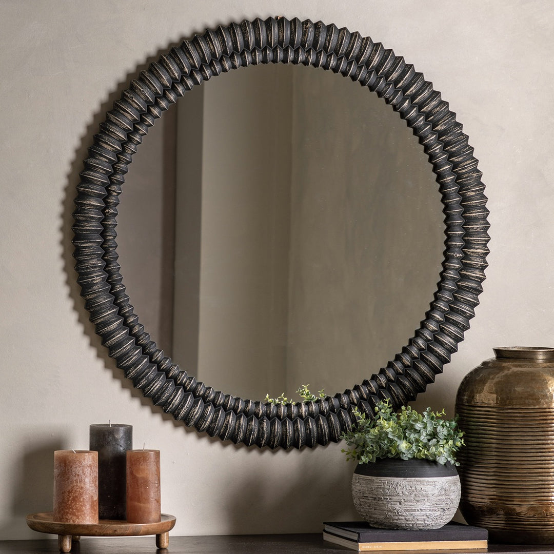 Omico Round Mirror 90cm - Black Wash GalleryDirect 2