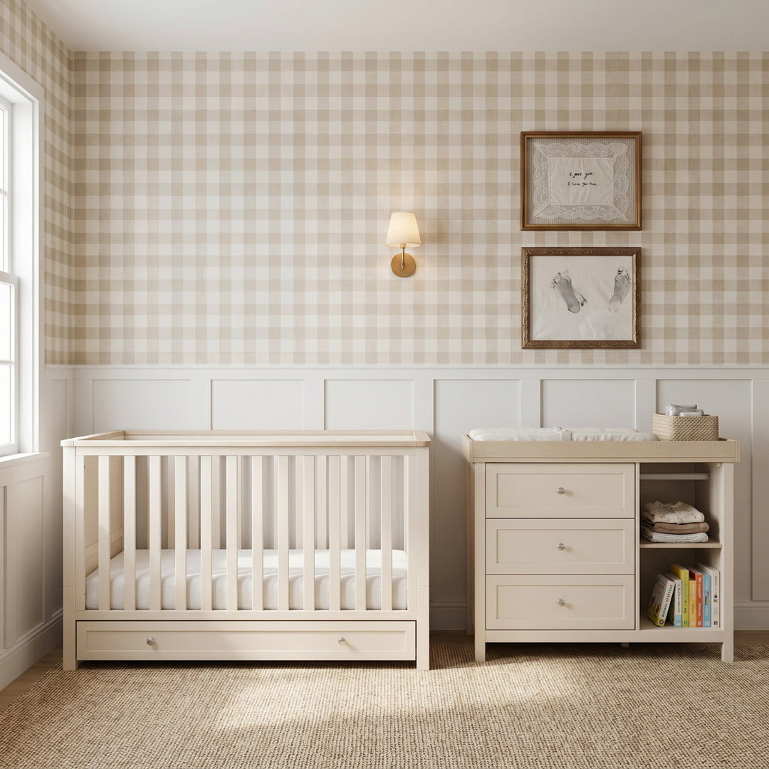 Starlight Cot & Changing Unit Set - Cashmere & Oak