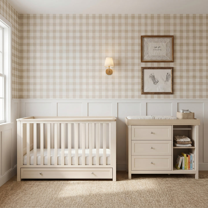 Starlight Cot & Changing Unit Set - Cashmere & Oak