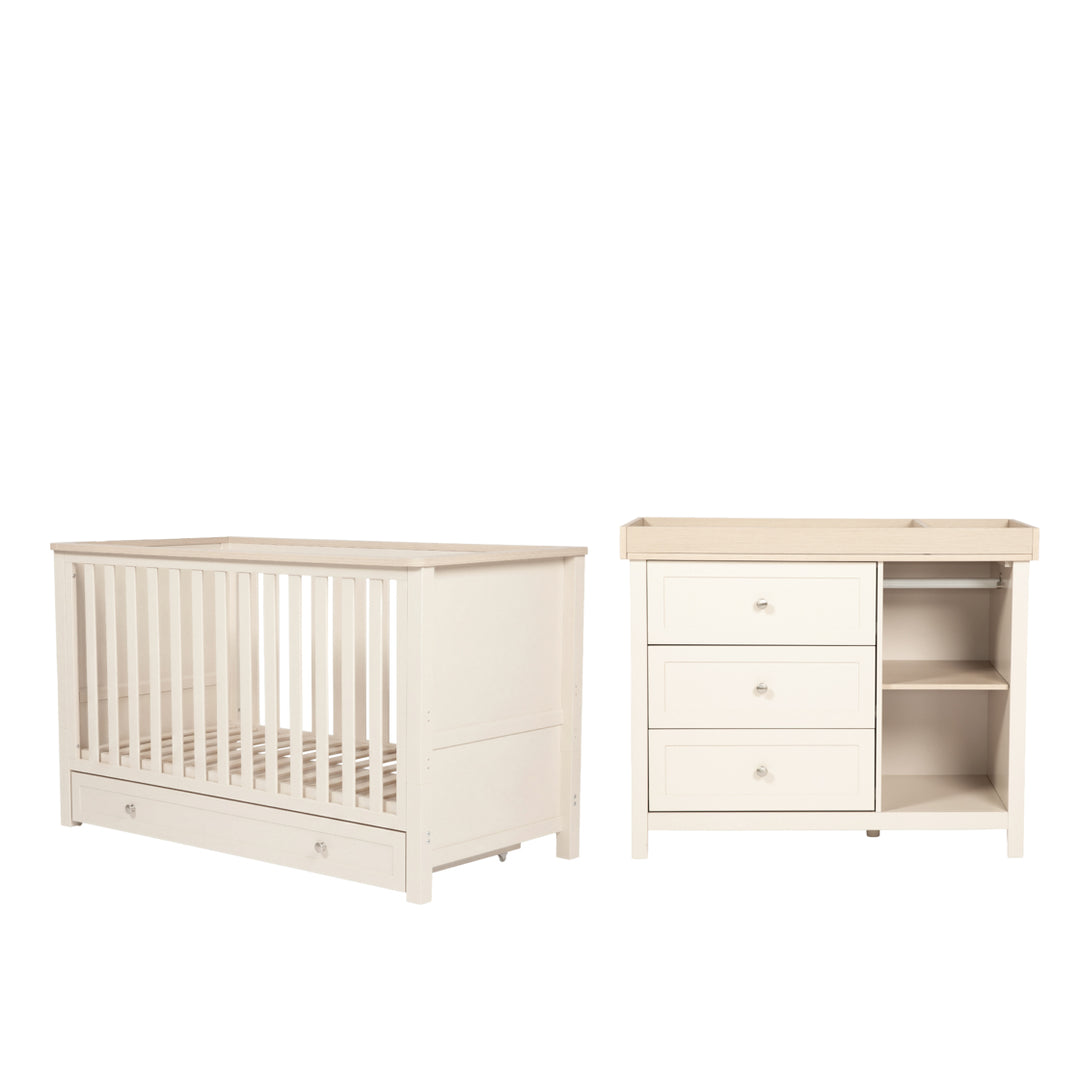 Starlight Cot & Changing Unit Set - Cashmere & Oak