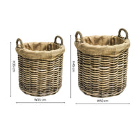 Ivyline Set of 2 Wicker Lined Round Log Baskets